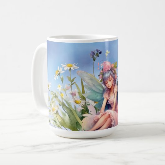 花の妖精ピンクのドレスのマグカップ コーヒーマグカップ (正面左)