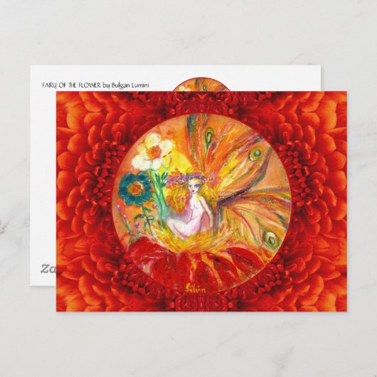 花の妖精赤い黄色のファンタジー ポストカード (正面/裏面)