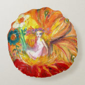 花の妖精赤い黄色のファンタジー ラウンドクッション (裏面)