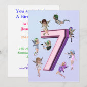 花の妖精7th誕生日パーティーの招待 招待状 (正面/裏面)