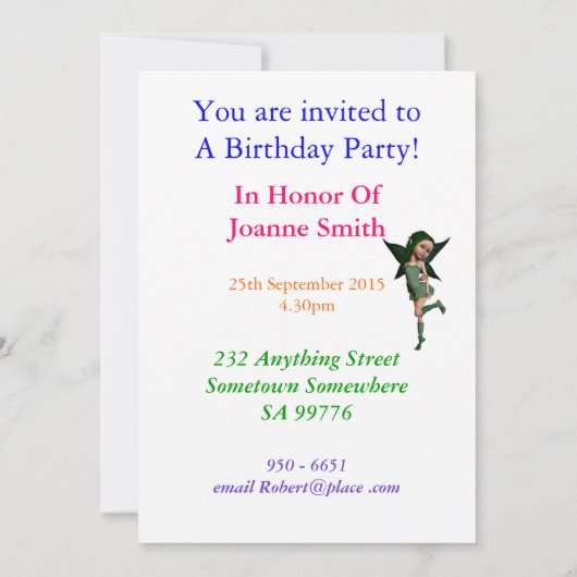 花の妖精7th誕生日パーティーの招待 招待状 (裏面)