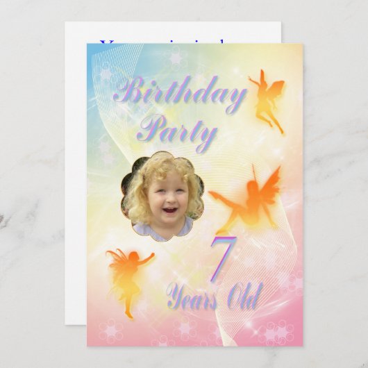 花の妖精7th誕生日パーティーの招待 招待状 (正面/裏面)