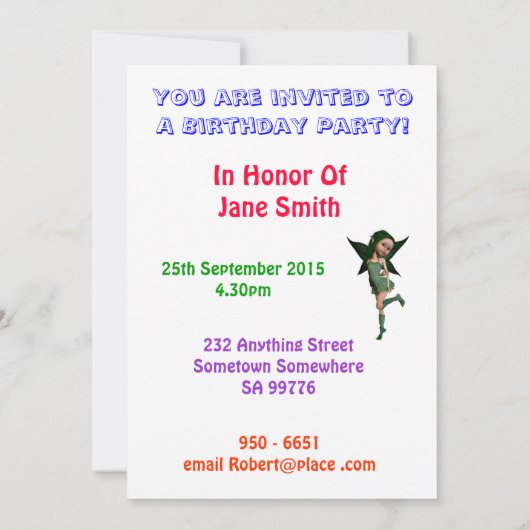 花の妖精9th誕生日パーティーの招待 招待状 (裏面)