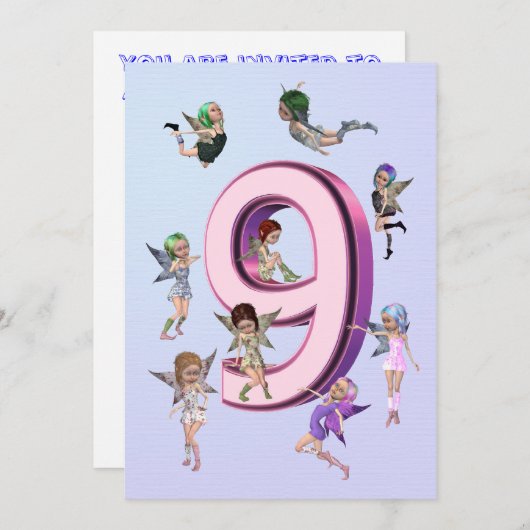 花の妖精9th誕生日パーティーの招待 招待状 (正面/裏面)