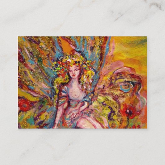 花の妖精、ピンクの虹彩ファンタジーブルー金ゴールドのきらめき 名刺 (裏面)