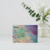 花の妖精、ピンクの虹彩ファンタジーブルー金ゴールドのきらめき 名刺 (スタンド正面)