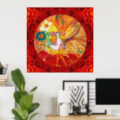 花の妖精、赤い黄色のファンタジー ポスター (ホームオフィス)