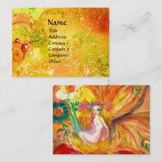 花の妖精/赤い黄色の金ゴールドきらめく 名刺 (正面/裏面)