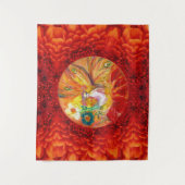 花の妖精 赤黄色のファンタジー タペストリー (正面)