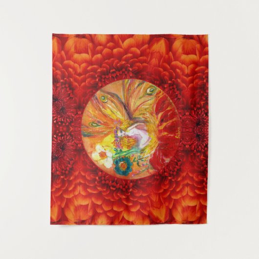 花の妖精 赤黄色のファンタジー タペストリー (正面)