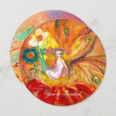 花の妖精 赤 ピンク 緑 黄色 金色の輝き 招待状 (正面/裏面)