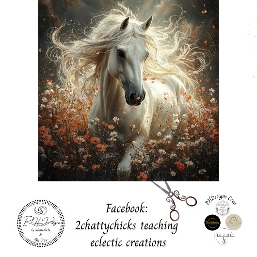 花の威厳のあるデコップホワイトホースのフィールド 薄葉紙