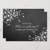 花の娘になってくれるか？シックな黒板スワール 招待状 (正面/裏面)