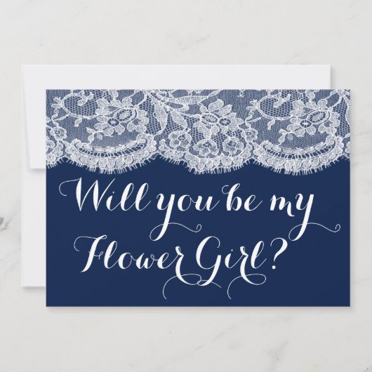 花の娘になってくれるか？ネイビーブルー&ホワイトレース 招待状 (正面)
