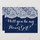 花の娘になってくれるか？ネイビーブルー&ホワイトレース 招待状 (正面/裏面)