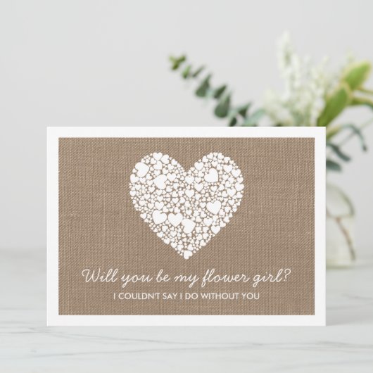 花の娘になってくれるか？バーラップハートカード 招待状 (スタンド正面)