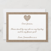 花の娘になってくれるか？バーラップハートカード 招待状 (裏面)