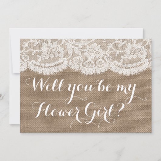 花の娘になってくれるか?バ素朴ーラップ&レース 招待状 (正面)
