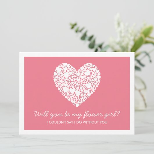 花の娘になってくれるか？ピンクのハートカード 招待状 (スタンド正面)