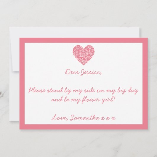 花の娘になってくれるか？ピンクのハートカード 招待状 (裏面)