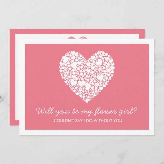 花の娘になってくれるか？ピンクのハートカード 招待状 (正面/裏面)