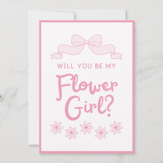 花の娘になってくれるか?ピンクボウと水玉模様 カード (正面)
