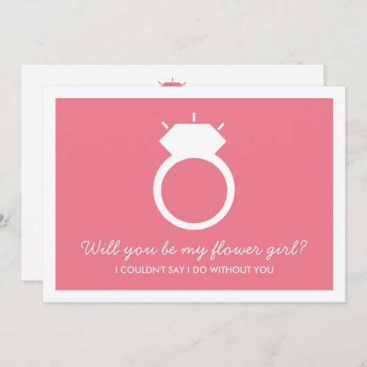 花の娘になってくれるか?ピンクリングや輪カード 招待状 (正面/裏面)