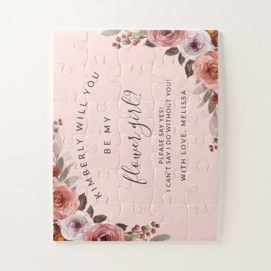 花の娘になってくれるか？赤面ピンクフローラ ジグソーパズル (縦)