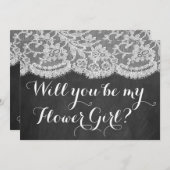 花の娘になってくれるか?黒板とレース 招待状 (正面/裏面)