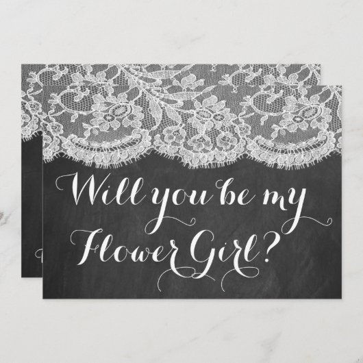 花の娘になってくれるか?黒板とレース 招待状 (正面/裏面)