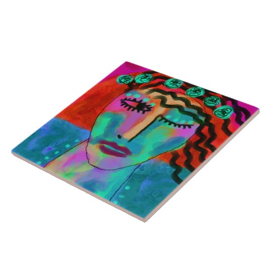 花の子抽象芸術ポートレートの女性 タイル (側面)