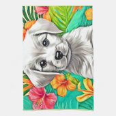 花の子犬アート キッチンタオル (縦)
