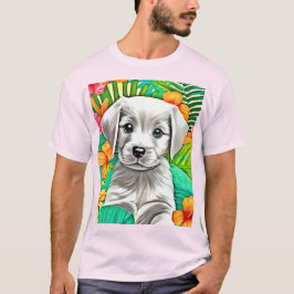 花の子犬アート Tシャツ