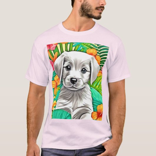 花の子犬アート Tシャツ (正面)