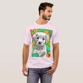 花の子犬アート Tシャツ (正面フル)