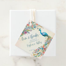 花の孔雀エンゲージメントパーティーのギフトタグ