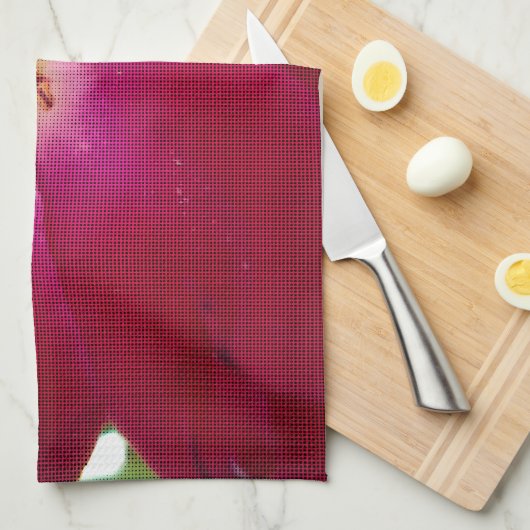 花の完成:市松模様にバラ花の模様アート キッチンタオル (四つ折り)