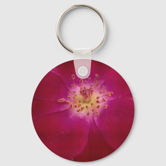 花の完成:市松模様にバラ花の模様アート キーホルダー (正面)