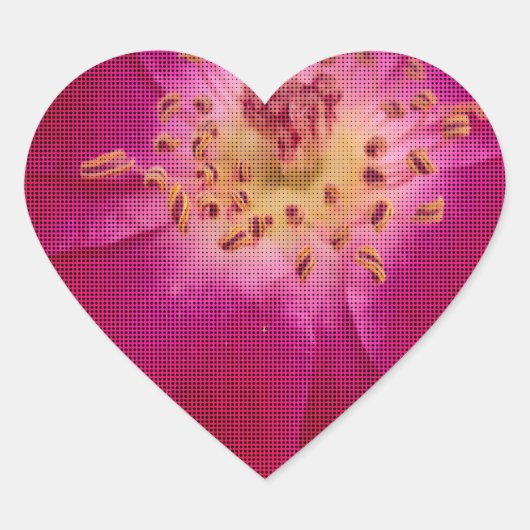 花の完成：市松模様にバラ花の模様アート ハートシール (正面)