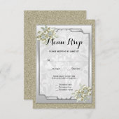 花の宝石フレーム ゴールド&シルバー ウェディングメニュー RSVP (正面/裏面)