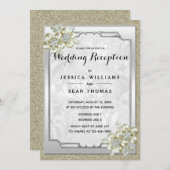 花の宝石フレーム ゴールド＆シルバー ウェディング レセプション 招待状 (正面/裏面)