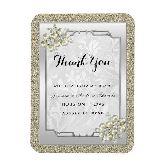 花の宝石 シルバーフレーム ゴールド＆シルバー ウェディング マグネット (縦)