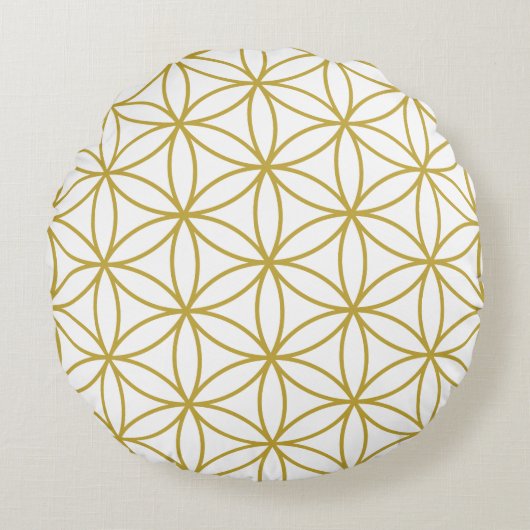 花の寿命(2方向)大きいPtn – 白と金ゴールド ラウンドクッション (正面)