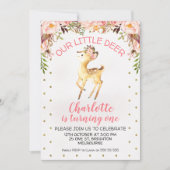 花の小さいシカの誕生日のパーティの招待状 招待状 (正面)