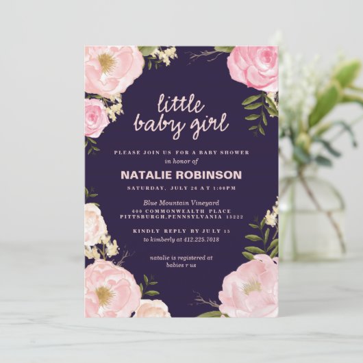 花の小さい女の赤ちゃんのベビーシャワー招待状 招待状 (スタンド正面)