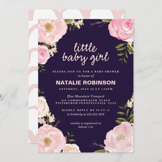 花の小さい女の赤ちゃんのベビーシャワー招待状 招待状 (正面/裏面)