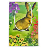 花の小さなウサギ ミディアムペーパーバッグ (正面)