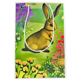 花の小さなウサギ ミディアムペーパーバッグ