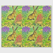 花の小さなウサギ ラッピングペーパー (フラット)