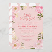 花の小さなベビーガールベビーシャワー招待状 招待状 (正面/裏面)